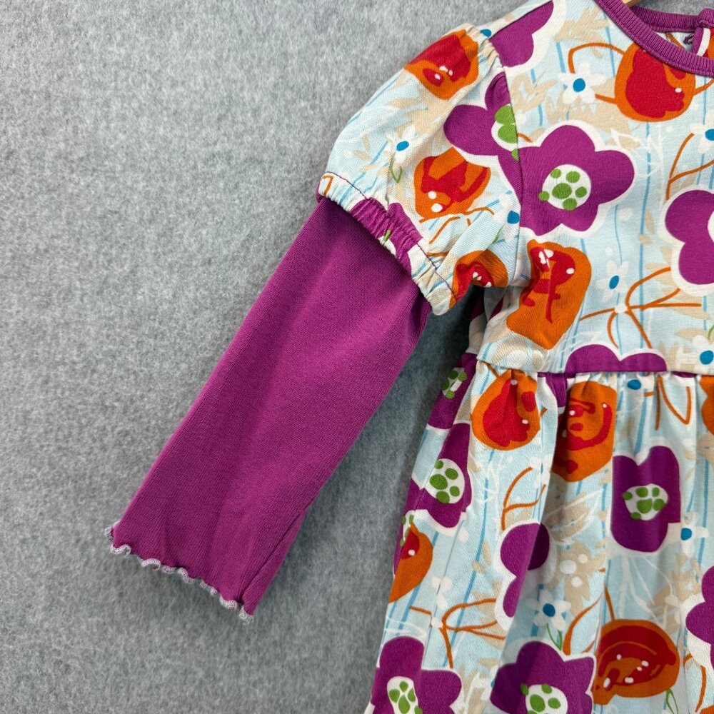 Hanna Andersson Girls Size 80 / US 2 Long Sleeve Dress Blue Purple Orange Floral - Picture 7 of 15